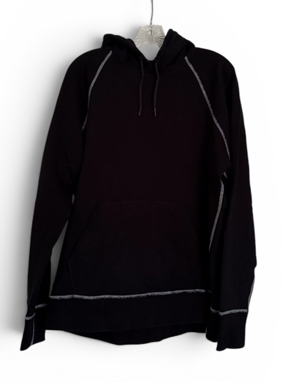 Rag & Bone Black Pullover Hoodie Large Contrast Stitch Cotton Sweatshirt